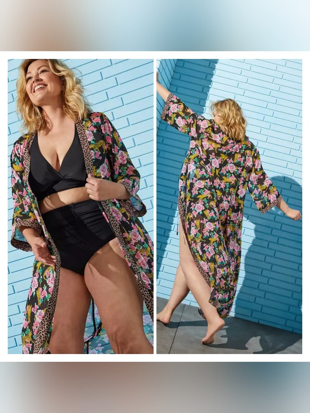 Torrid Cheetah Floral Maxi Sheer Kimono Robe Size 1X